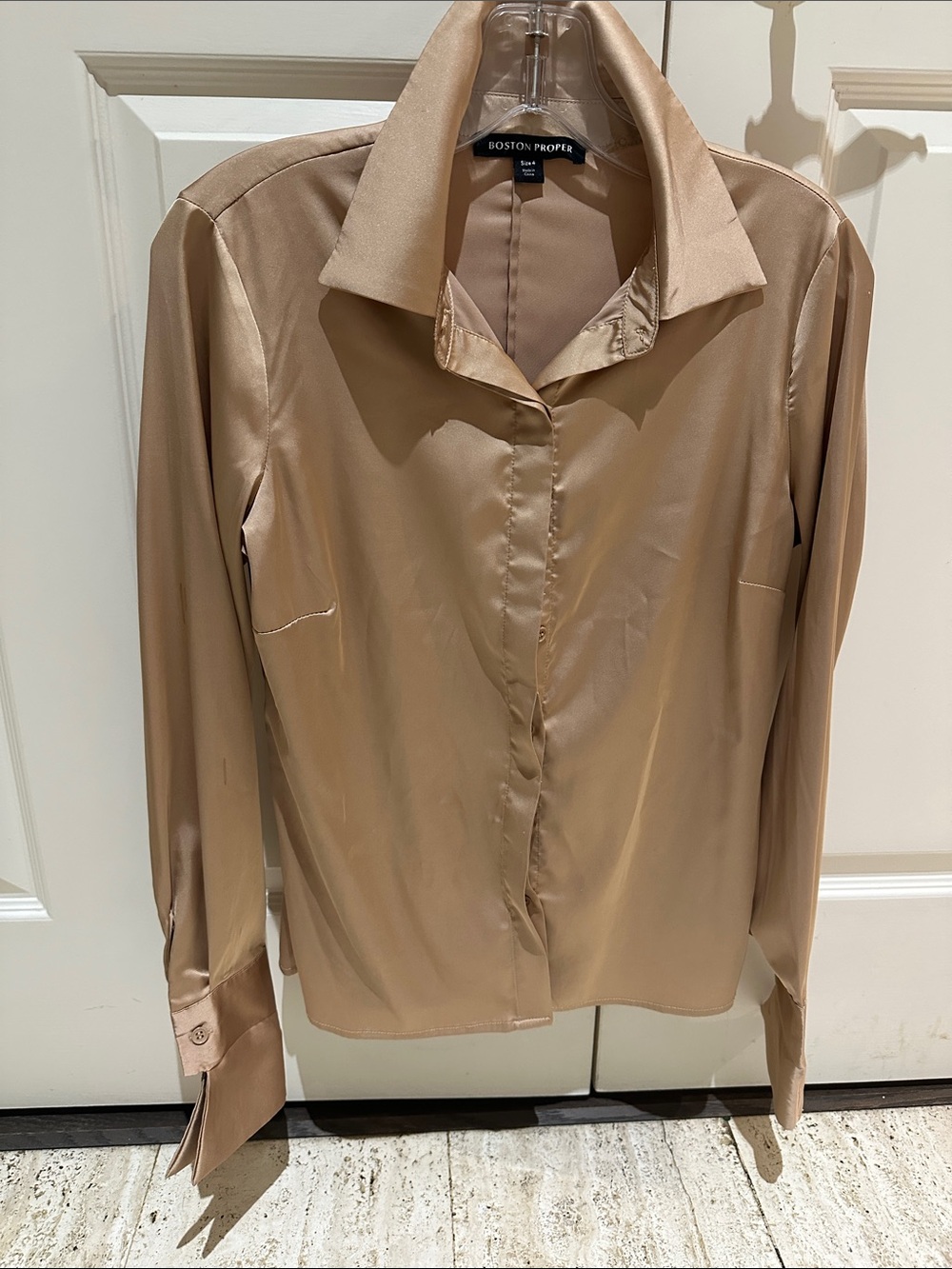 Boston Proper Women's Satin Button-Front Blouse — Tan Size Small